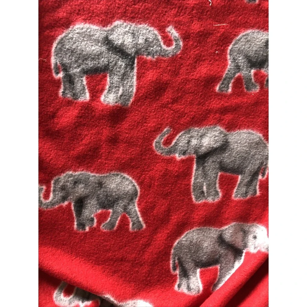 Vintage Fleece Terry cloth Fabric Red Gray Elephants By The Yard